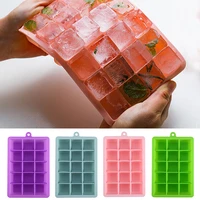 silicone ice cube mould with diy lid 15 grid soft bottom ice cube mold square fruit ice cube maker tray kitchen bar tools