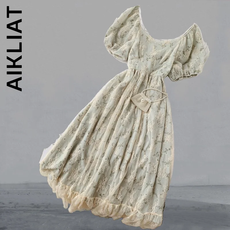 

Модное платье Aikliat с пышными рукавами и цветочным принтом, наряды, стильные вечерние платья для ленивых, мягкое женское платье, женские плат...