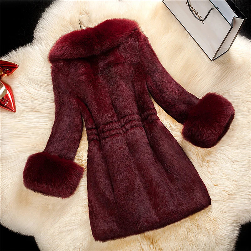 Winter 2023 Faux Fur Coat Women Thick Outwear Female Long Fake Fox Fur Collar Jackets for Ladies Slim Elegant Warm Coat Oversize