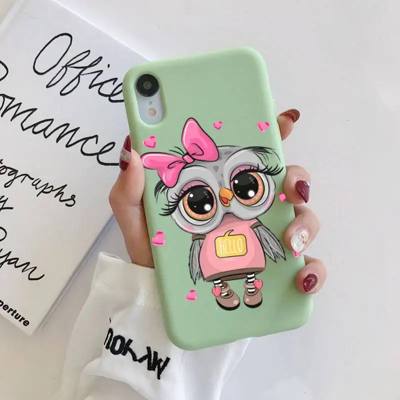 

MaiYaCa Cute cartoon Owl Phone Case for iPhone 11 12 13 Mini Pro Xs Max 8 7 6 6S Plus X XR Solid Candy Color Case