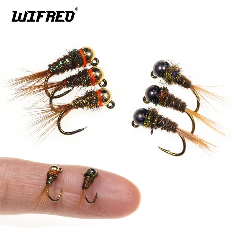

WIFREO 8pc Tungsten Bead Jighead Nymphs Fly Bug Worm Fast Sinking Trout Fishing Flies Artificial Insect Fishing Lure for Rainbow