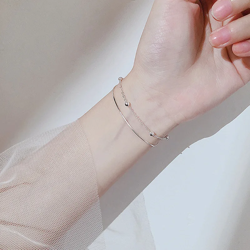 

Женский двойной браслет с жемчужными шариками, модный простой трендовый индивидуальный дизайн в Корейском стиле