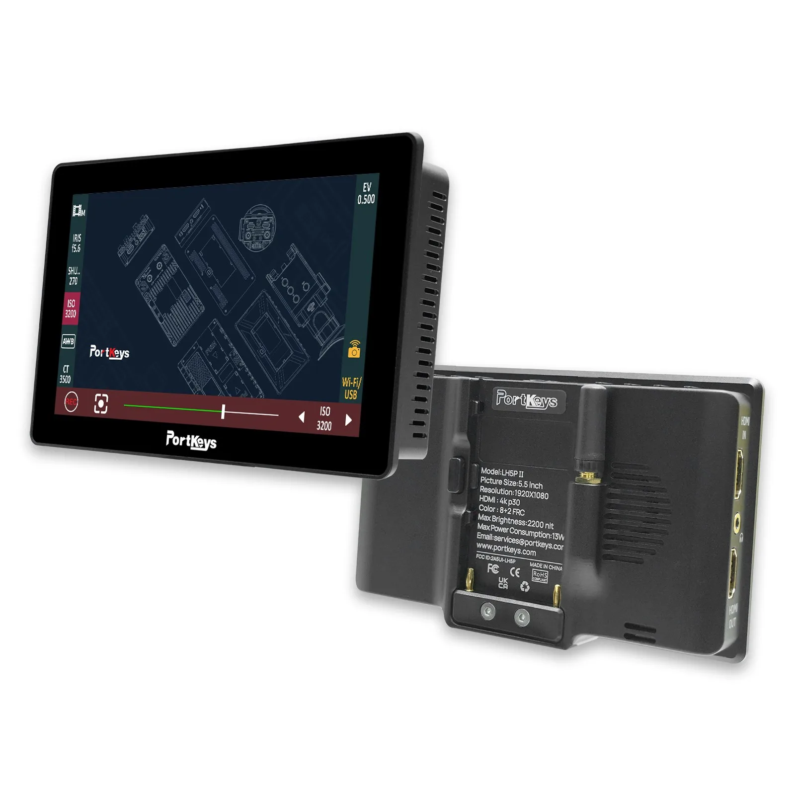 

Монитор для камеры Portkeys LH5P II, 5,5 дюйма, Bluetooth, Wi-Fi
