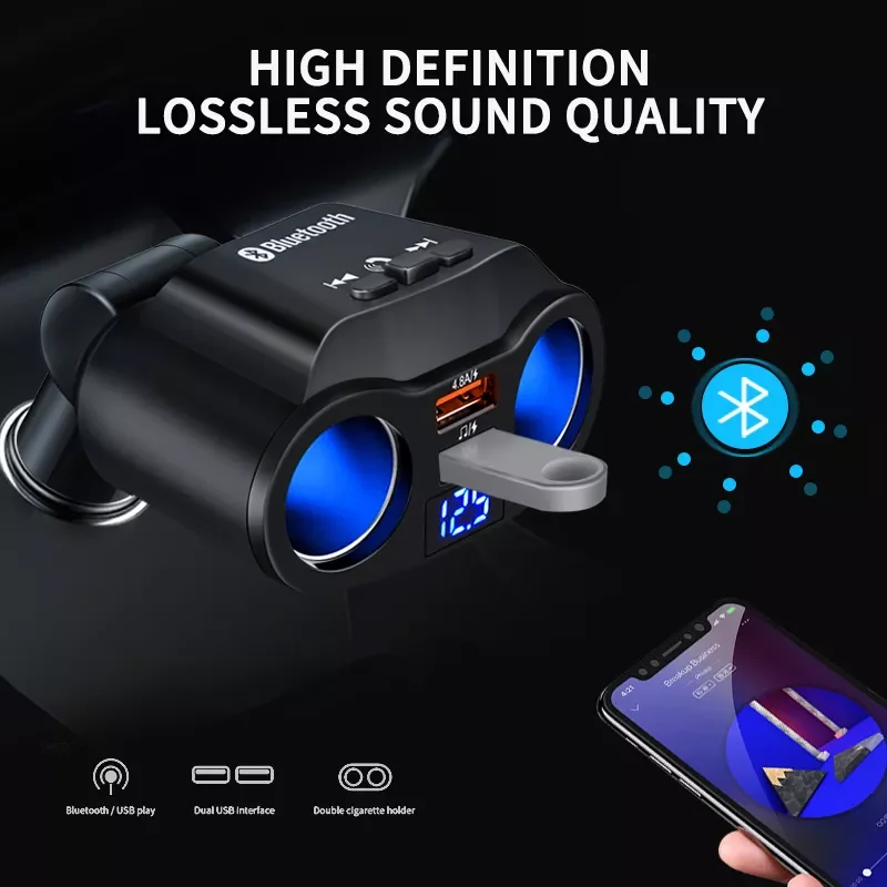 

Transmitter Bluetooth Handsfree Car Kit U-Disk MP3 Player Car USB Charger Cigarette Lighter Splitter Power Adapter Socket