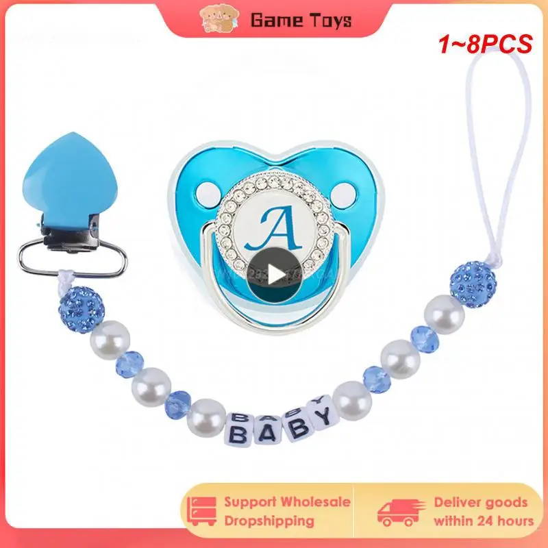 

1~8PCS Luxury Baby Pacifier BPA Free Silicone Pacifier Name Initial Letter With Clip Cartoon Infant Silicone Orthodontic