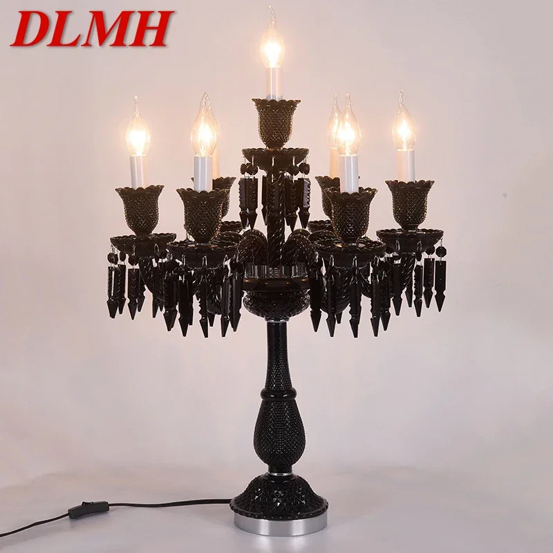 

Хрустальная настольная лампа DLMH в европейском стиле, черная лампа в виде свечи, роскошная настольная лампа для гостиной, ресторана, спальни, виллы, свадьбы