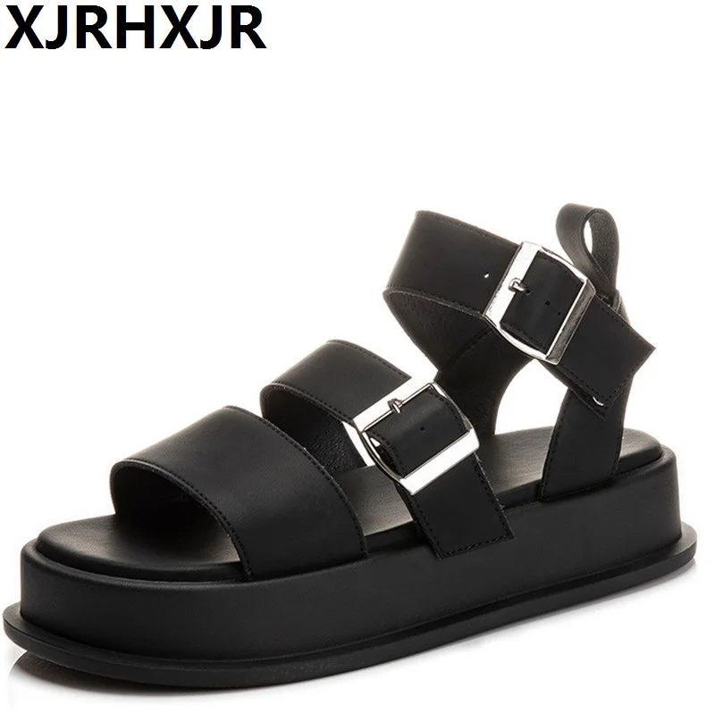 

2022 Genuine Leather Sandals Women New Ladies Summer Sandals Platform Fashion Flat Women Beach Sandals Women