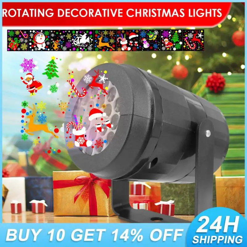

Рождественская светодиодная проекция светильник 16 рисунков, вращающийся проектор, Рождественская атмосфера, креативный Usb