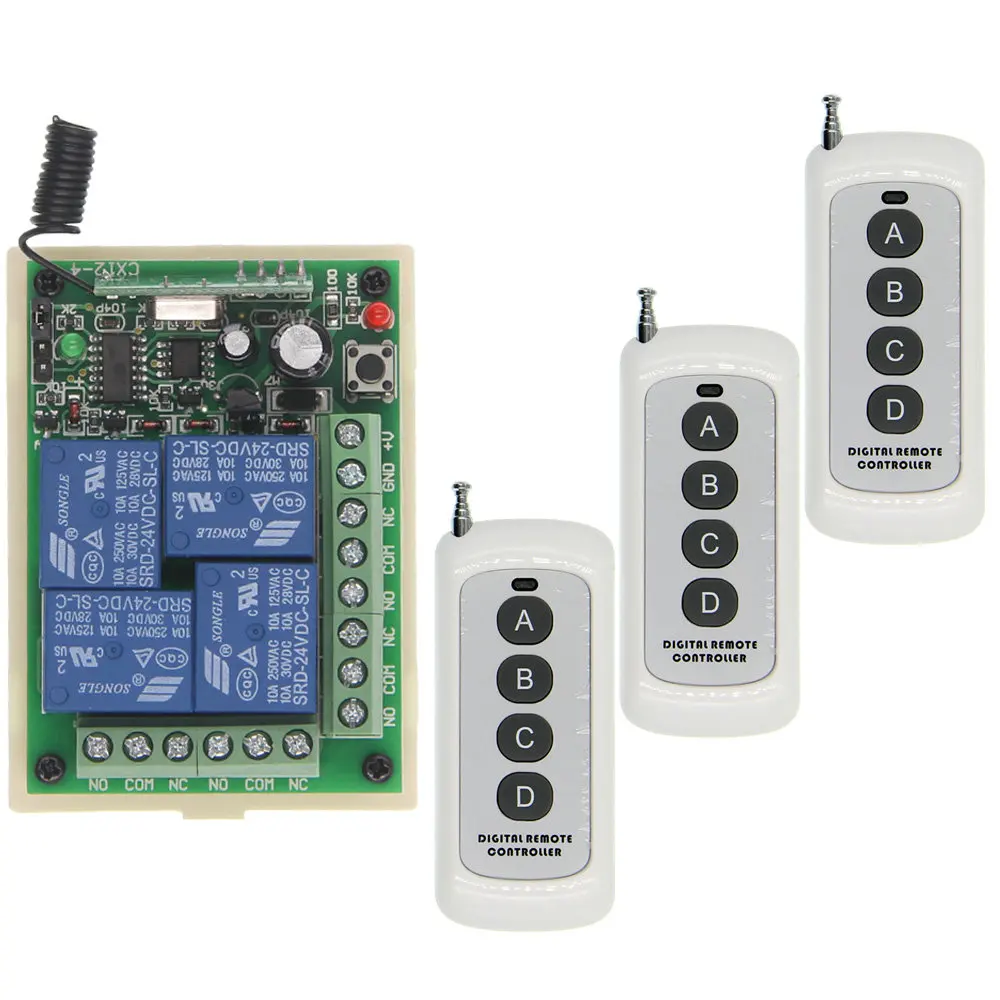 Переключатель дистанционного управления, 12 В, 24 В постоянного тока, 4 канала, приемник радиопередатчика, беспроводной контроллер для вентилятора двигателя, рекламная лампа, выключение