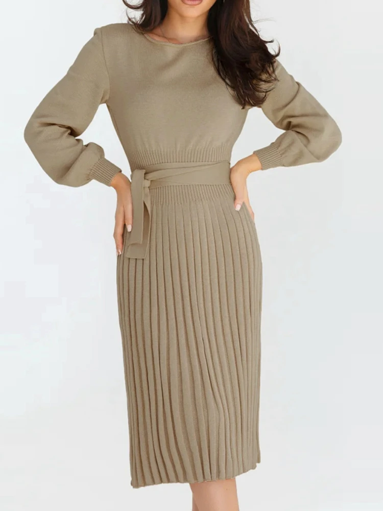

New in Women's Autumn Winter Sweater Dresses Fashionable Elegant Round Neck Pullover Korean Version Commuting Women's Clothing