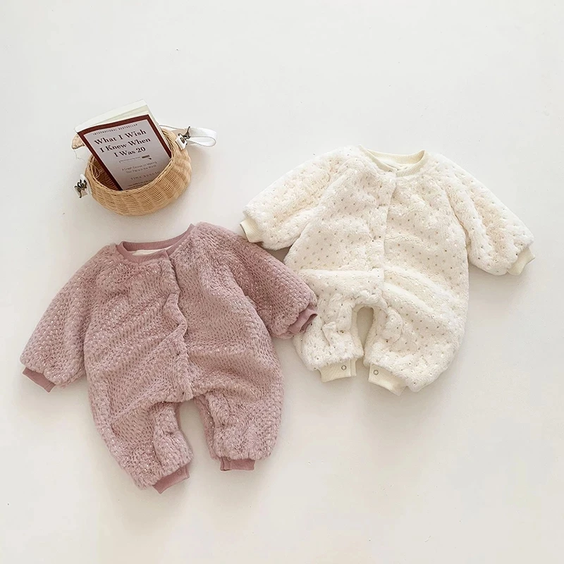 

Spring Winter Baby Girls Solid Color Rompers Baby Boys Long Sleeves Jumpsuit Toddler Baby Girls Thickened Romper Clothes