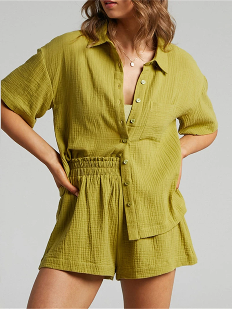 

Women Tracksuit Summer Chic Clothes Short Sleeve Shirts Top Mini Shorts Sets Female Casual Loose 2 Piece Set Lounge Wear Outfits