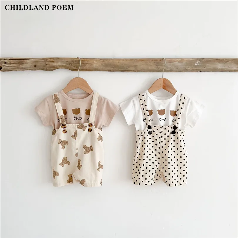 

Комплект летней детской одежды 2022, Одежда для новорожденных девочек и мальчиков, футболки, Комбинезоны на подтяжках, хлопковый костюм для м...