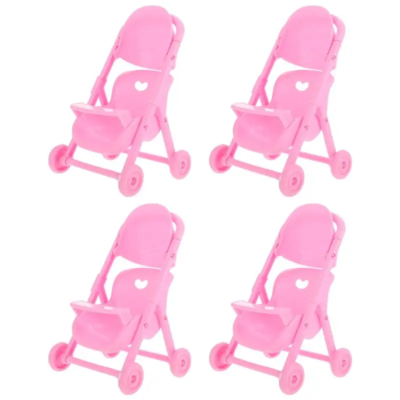 

4Pcs Dollhouse Baby Stroller For Dollhouse Furniture Infant Carriage Trolley Nursery Model Girls Doll House Pretend Play Toys