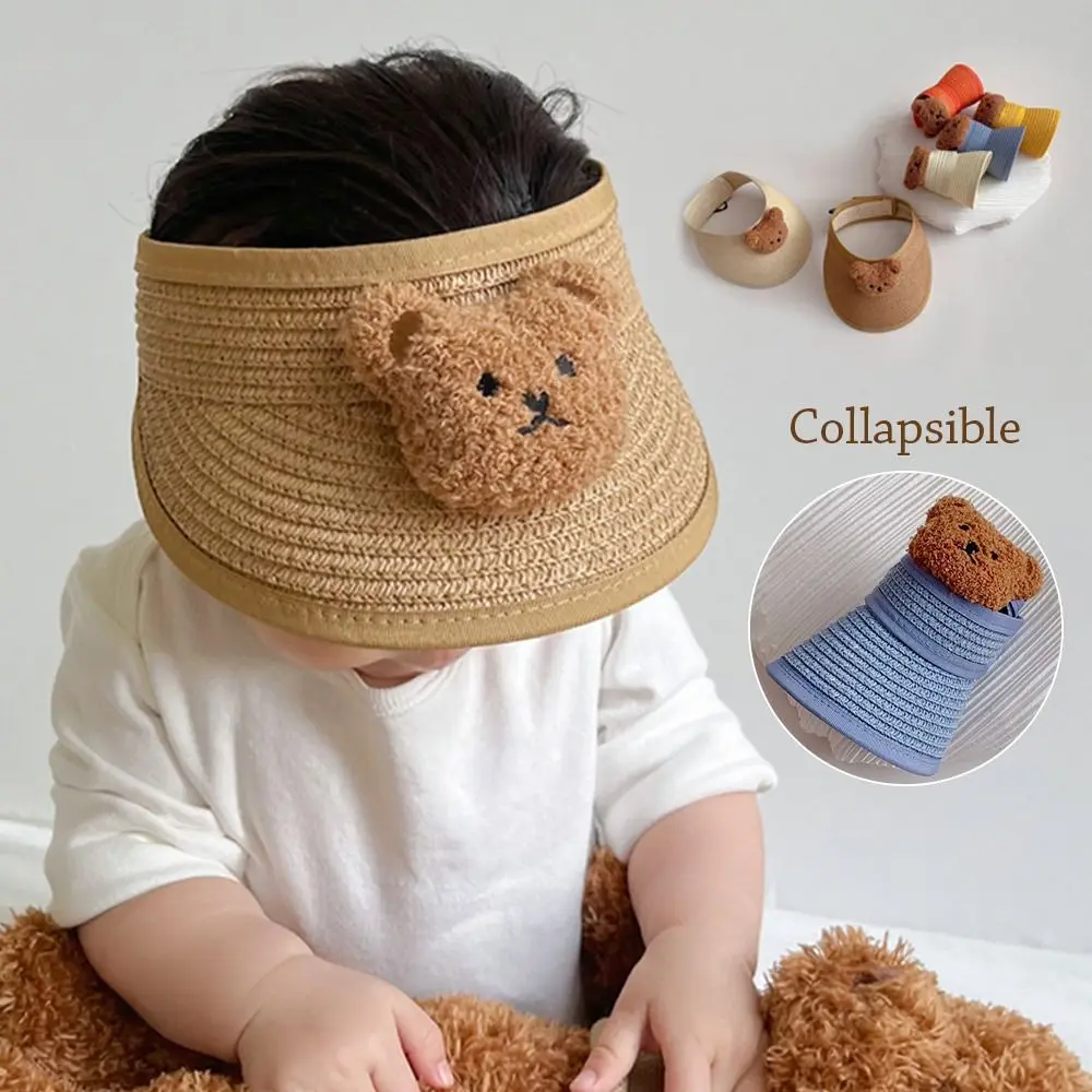 

Шляпа детская соломенная Складная с мультяшным медведем, милая Кепка От Солнца, с регулируемым козырьком, для улицы, для маленьких мальчико...