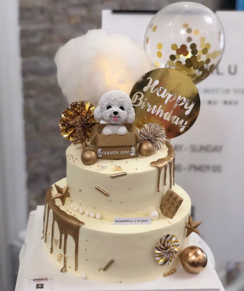 

White Dog Balloons Bows Cake Topper Animal Dogs Cake Toppers Puppy Cartoon Dog Pet Theme Party Kids Birthday Baking Decoration