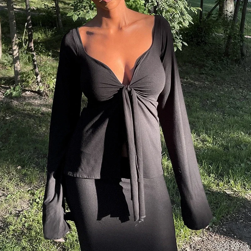 Женская винтажная блузка с V-образным вырезом и завязкой спереди