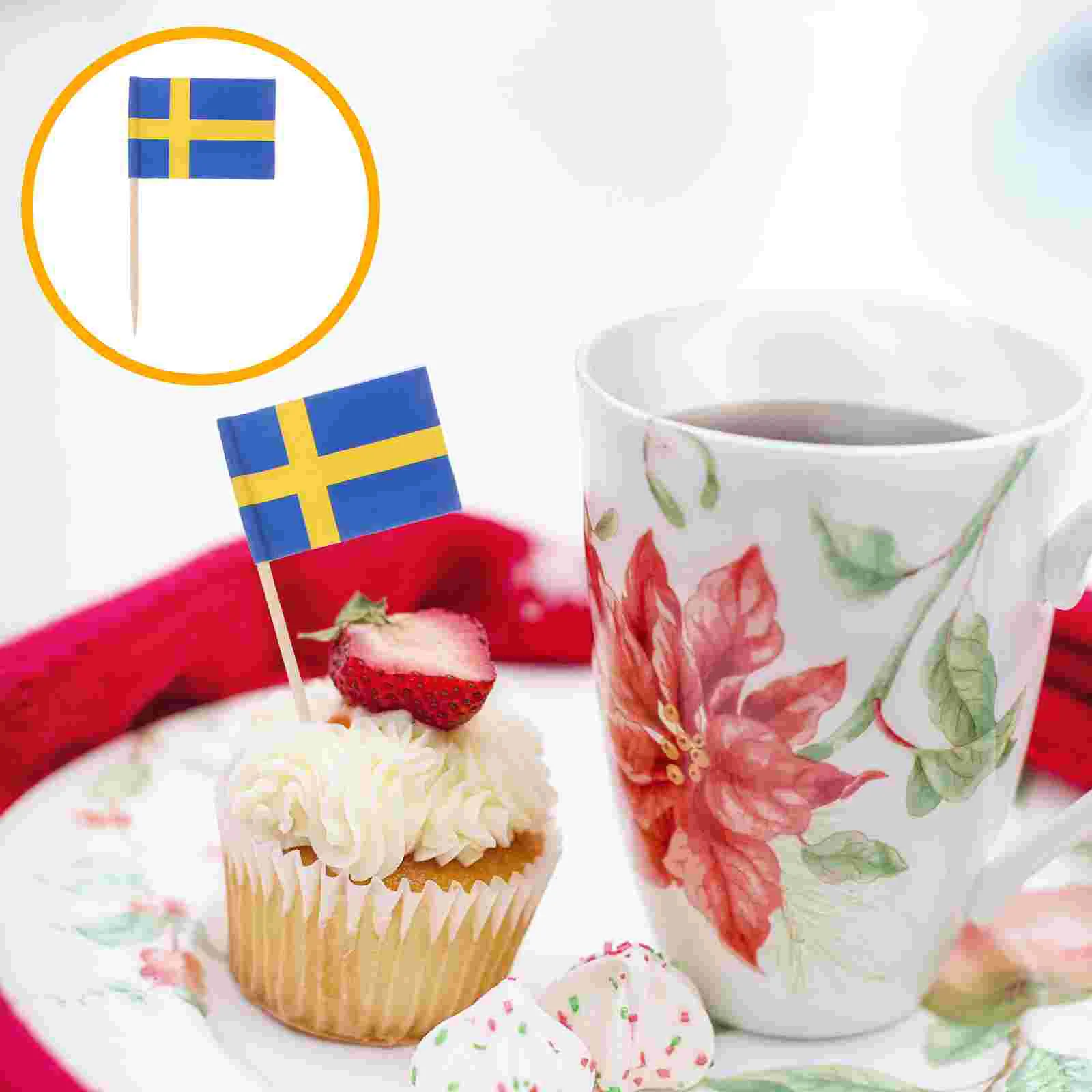 

100pcs International Flag Picks Swedish Flag Toothpicks Swede Flags Cupcake Toppers Small Flag Cake Pick Sticks for National