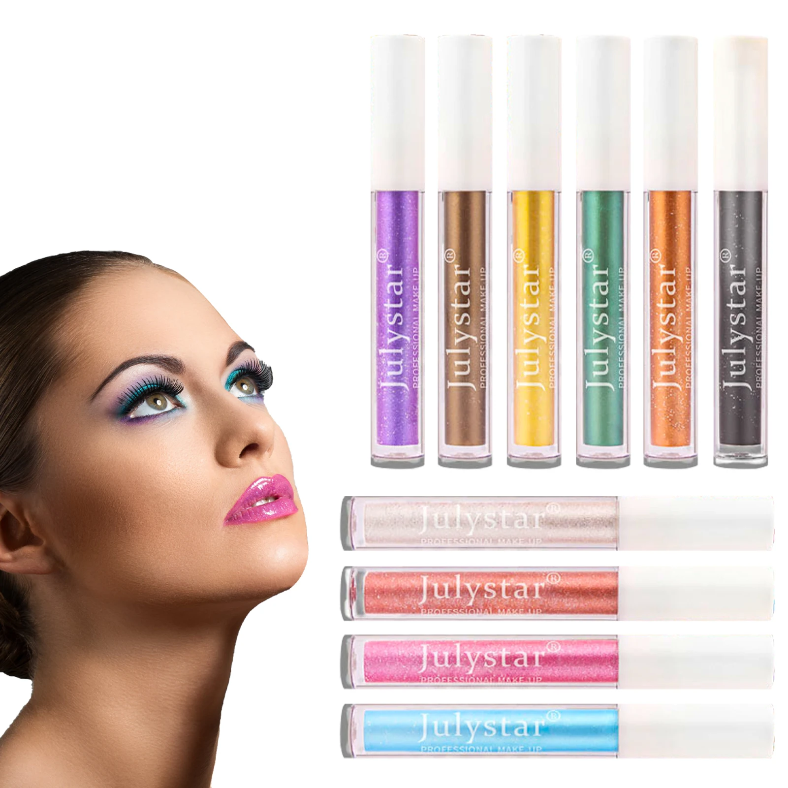 

Metallic Glitter Liquid Eye Shadow Set Metallic Shimmer Nude Smoky Eyeshadow Long-Lasting Quick-Drying Glitter Eyeshadow Eye