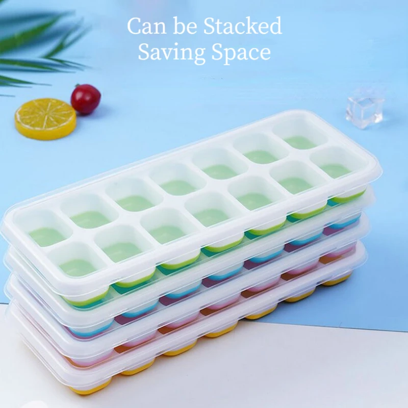 

14 Grid Ice Cube Trays Silicone Ice Cube Mold with Removable Lid DIY Homemade Popsicle Mold for Cocktail Freezer Kitchen Gadget