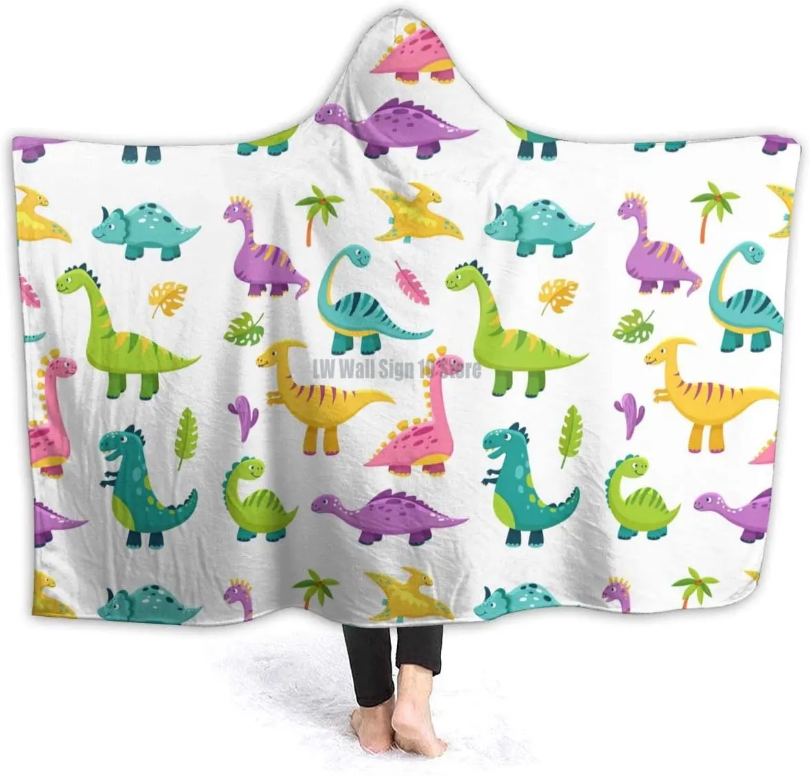 

Cute Dinosaurs Hooded Blanket Cozy Wearable Blankets Home Travel Bed Throw Blanket for Child