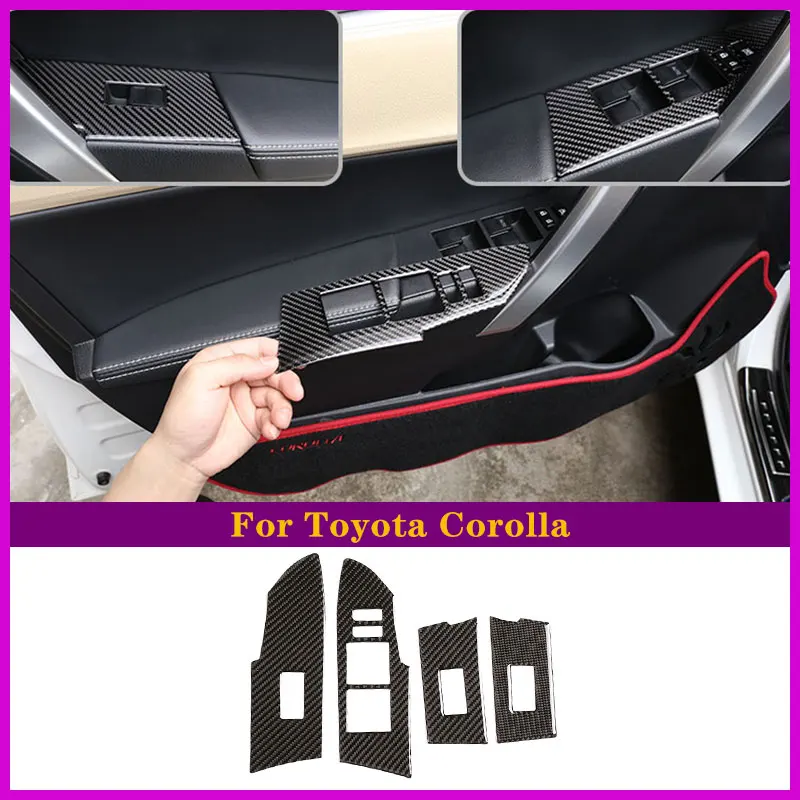 

For 2014-2018 Toyota Corolla Car Glass Lift Switch Stickers Carbon Fiber Material (Soft) Car Internal Accessories 4 Set