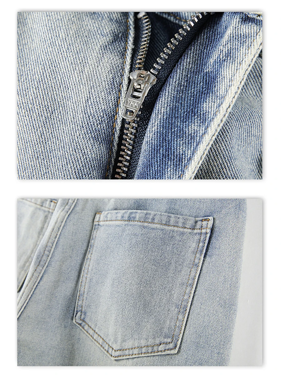 Four Seasons Jeans Vibe Style American High Street Ink Splashed Edge Washed Straight Trousers Streetwear Men Ins Hot Sale JEANS