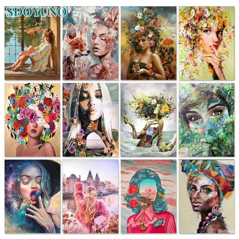 

SDOYUNO DIY Painting By Numbers Kit Handpainted Oil Painting 60x75 Framed On Canvas Woman Portrait Artwork For Home Decor