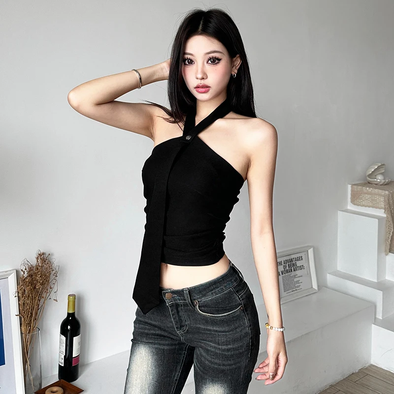 # Sisjuly Sweet and Spicy Street Shot Girl Temperament Slim fit Hanging Neck Sling Women Design Sense Простая и универсальная