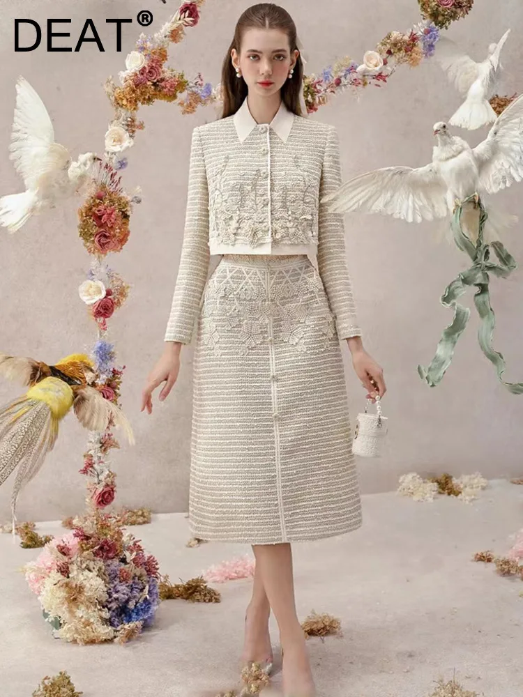 DEAT Элегантный комплект из 2 предметов с 3D цветком контрастного цвета короткий топ