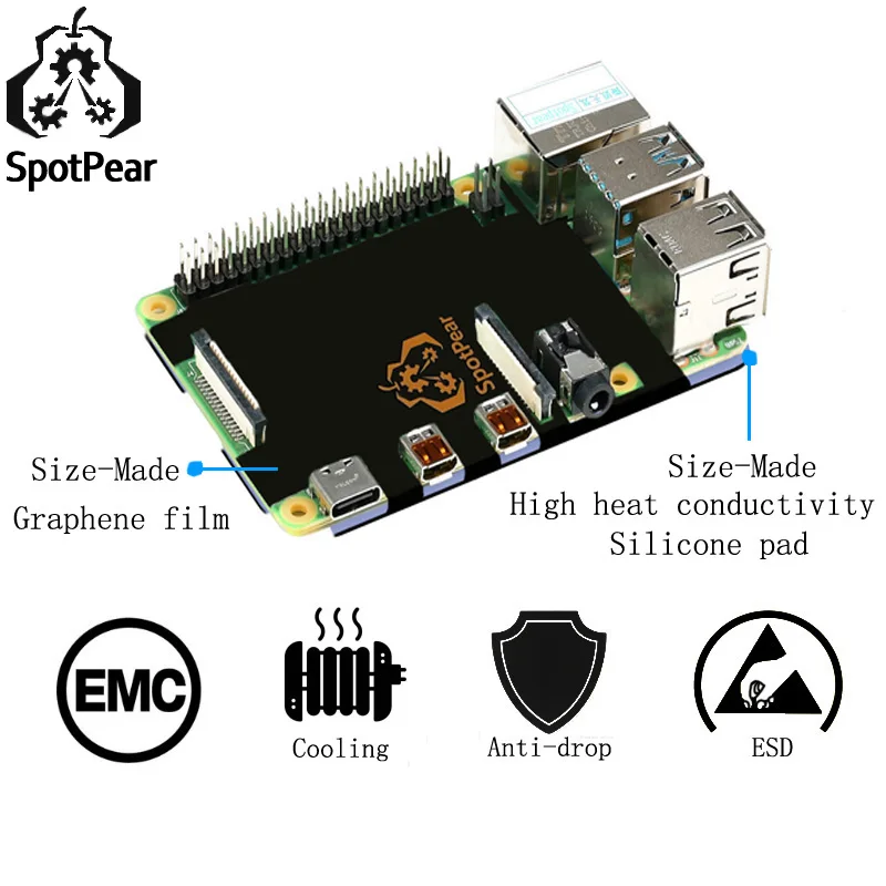 

Защитная охлаждающая пленка Raspberry Pi 4 Model B, графеновая термопроводящая силиконовая пленка для 4B, лучше, чем радиатор и чехол