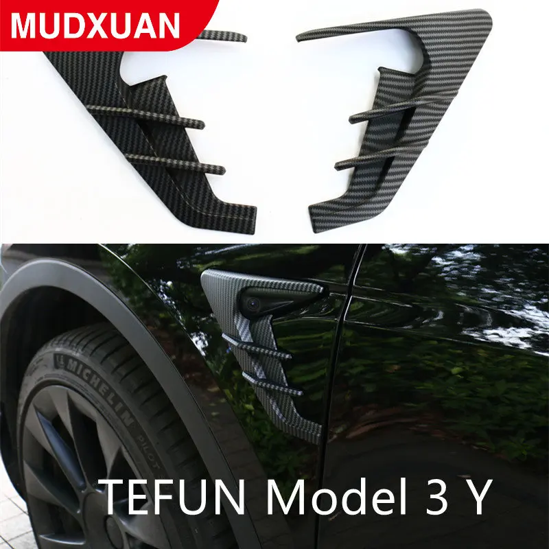 

For Tesla Model 3 Y 2021 Decorative Cover For Car Side Wing Panel Camera Thunder Leaf Side Marking Wing Plate 2pcs Accessories