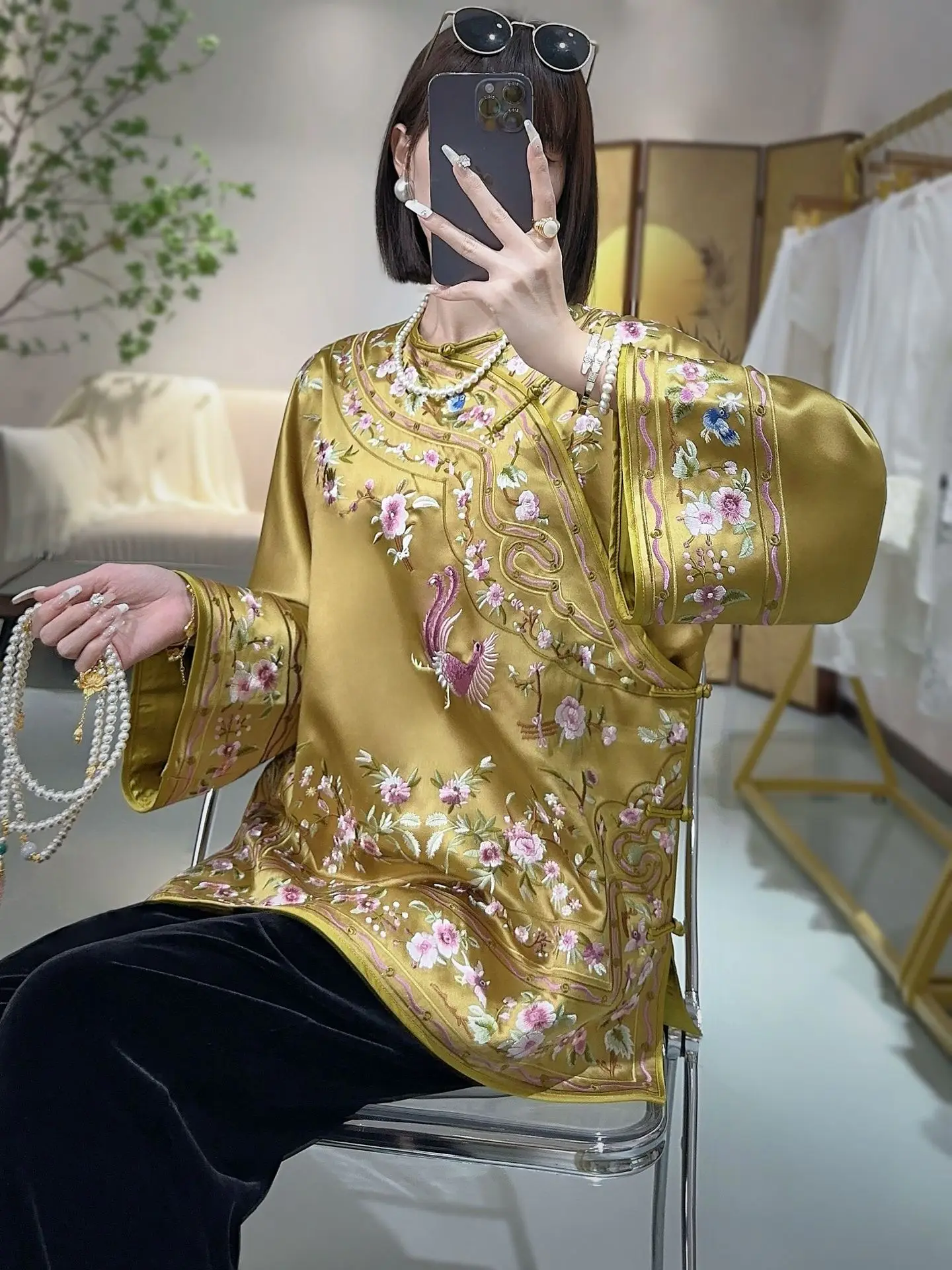 Новинка 2024 осенняя китайская фототкань полный Вышитый цветочный костюм Тан