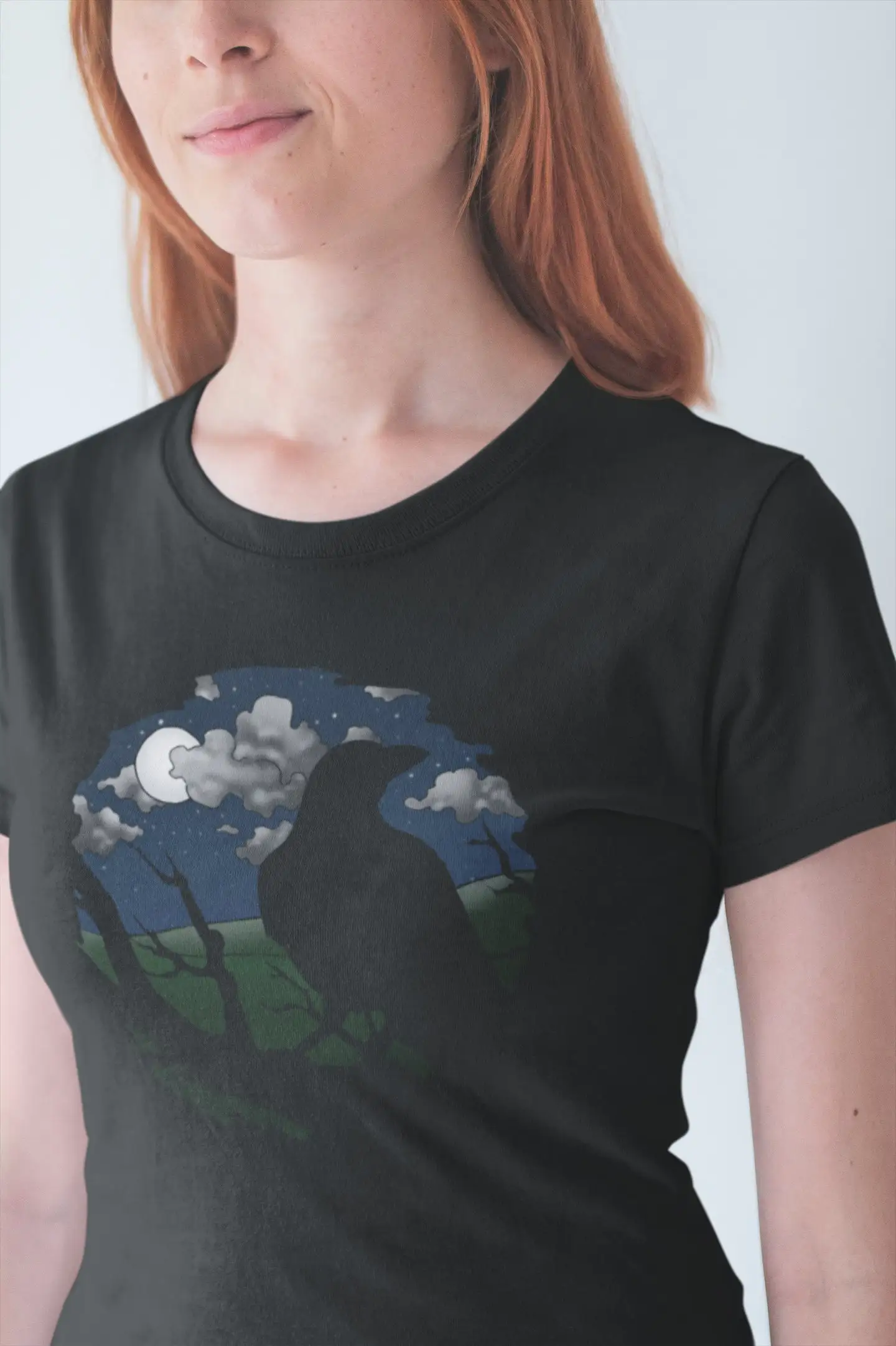 Рубашка с вороном черная птица темная облачная ночь TH173 для папы