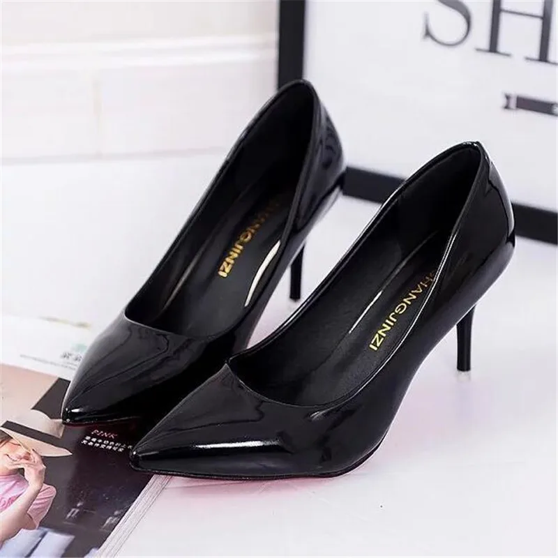 

Hot Selling Women Shoes Pointed Toe Pumps Patent Leather Dress Red 8CM High Heels Boat Shoes Shadow Wedding Shoes Zapatos Mujer