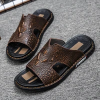 mens high quality summer fashion casual sandals male non slip beach second cowhide slipper comfy genuine leather leisure shoes