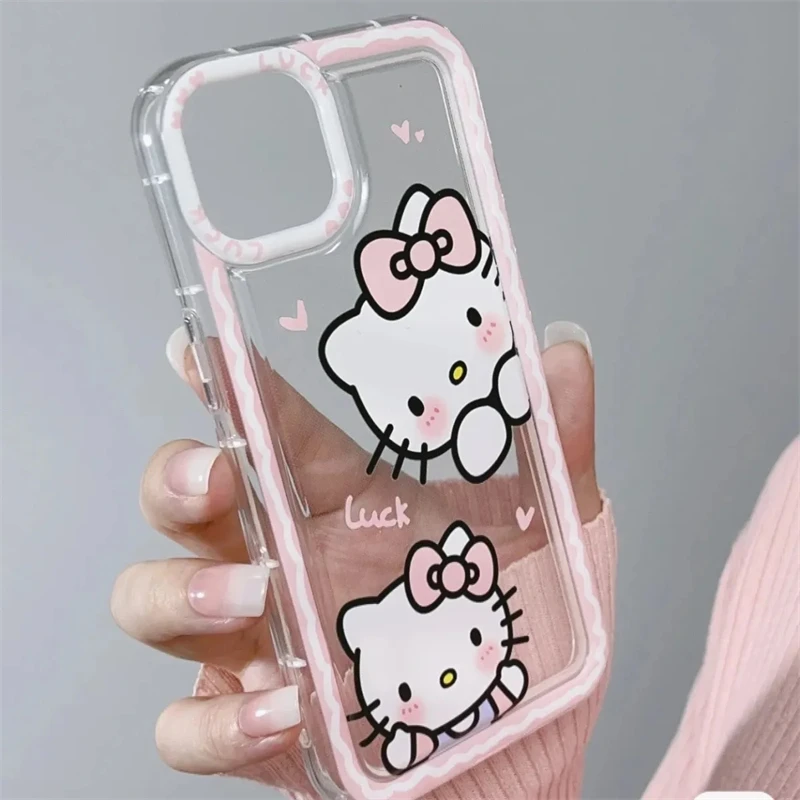 Sanrio Hello Kitty Cartoon Phone Case For iPhone 14 13 12 11 Pro MAX XS XR 6s 7 8 Plus Clear Cute Soft Luxury Shockproof Cover images - 6