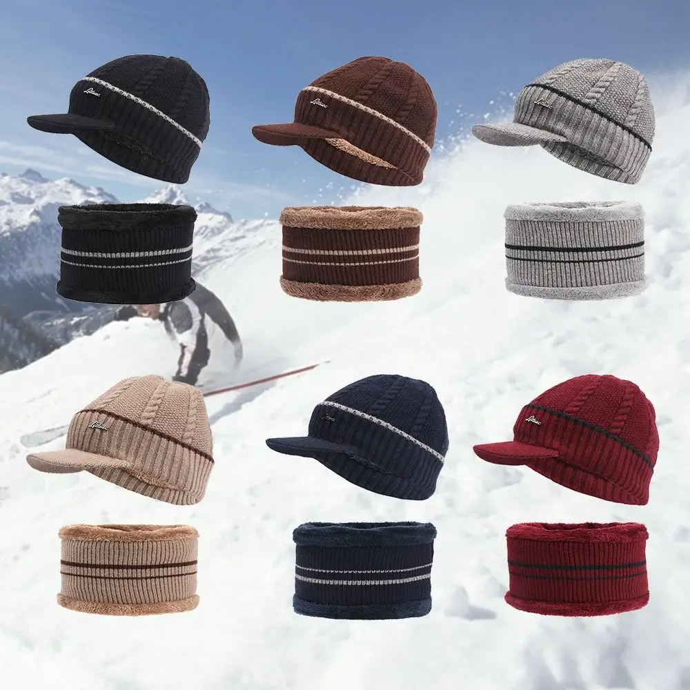 

Plush Thick Fleece Lining Winter Warm Ear Protection Hooded Knitted Beanies Cap Neck Warmer Hat Scarf