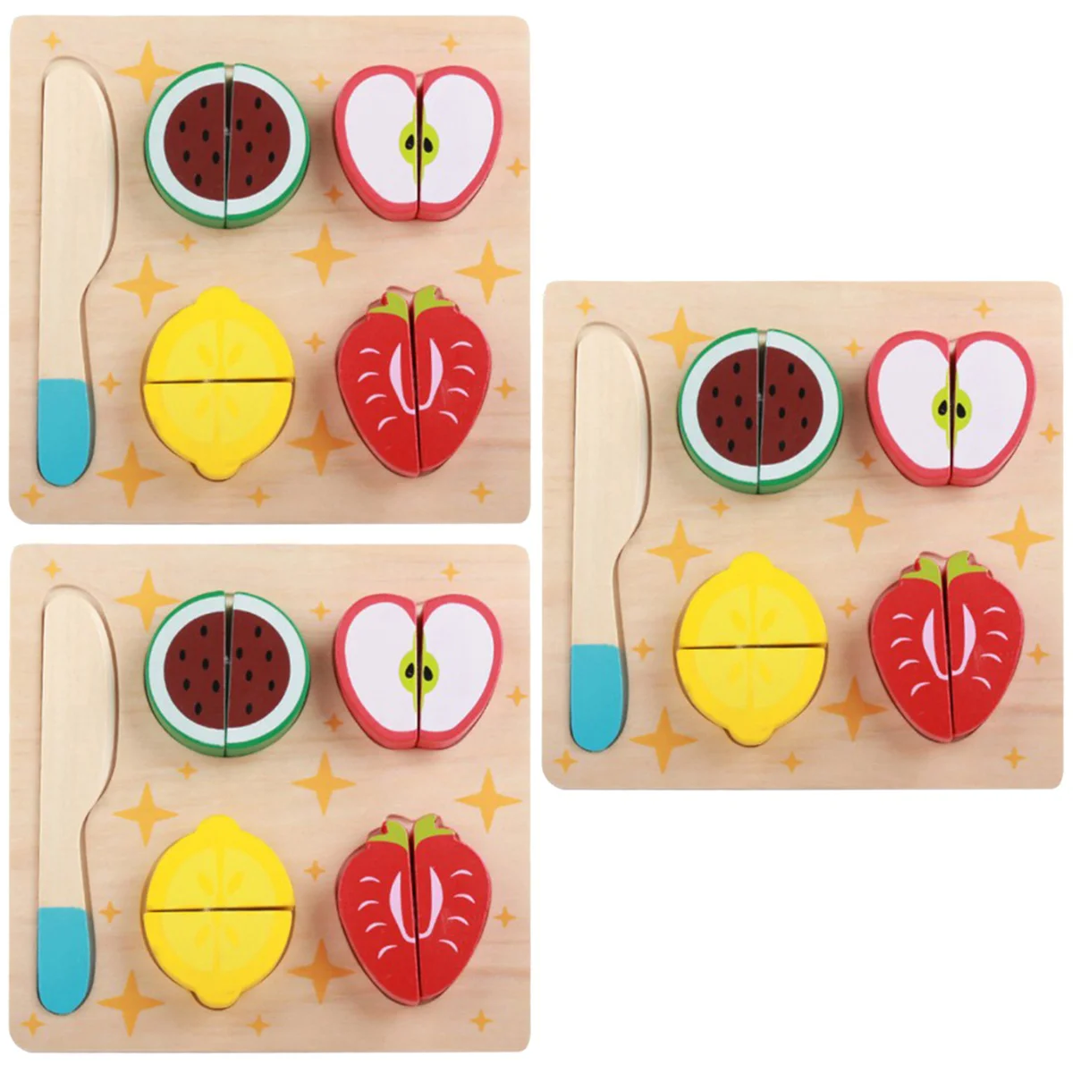 

3pcs Wooden Cutting Fruit Puzzle Toys Pretend Play Set for Kids Educational Learning (Strawberry)