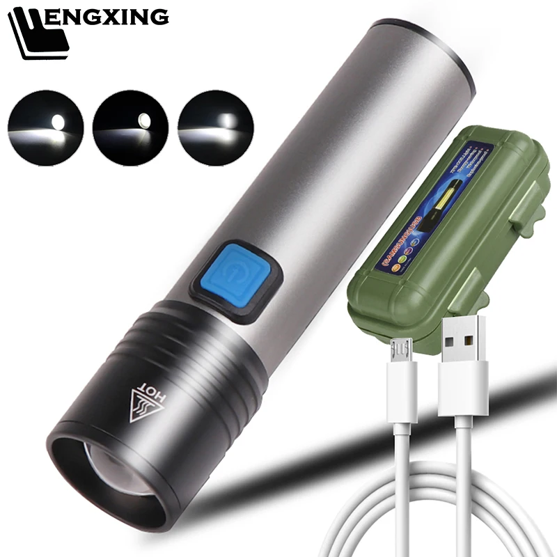 

Zoomable 8000LM XM-L T6 Power Bank LED Flashlight Torch 3 Modes Switch Zoom Lens Built in Rechargeable Battery Camping Light