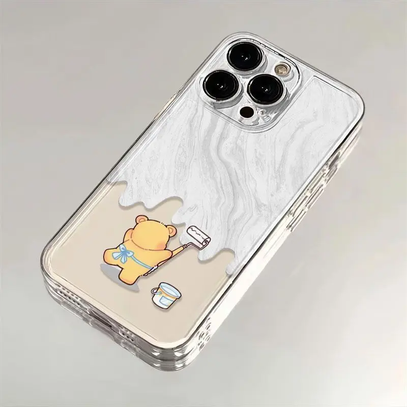 Улучшенный прозрачный чехол для телефона iPhone 11 12 13 14 15 16 Pro Max Plus с рисунком медведя