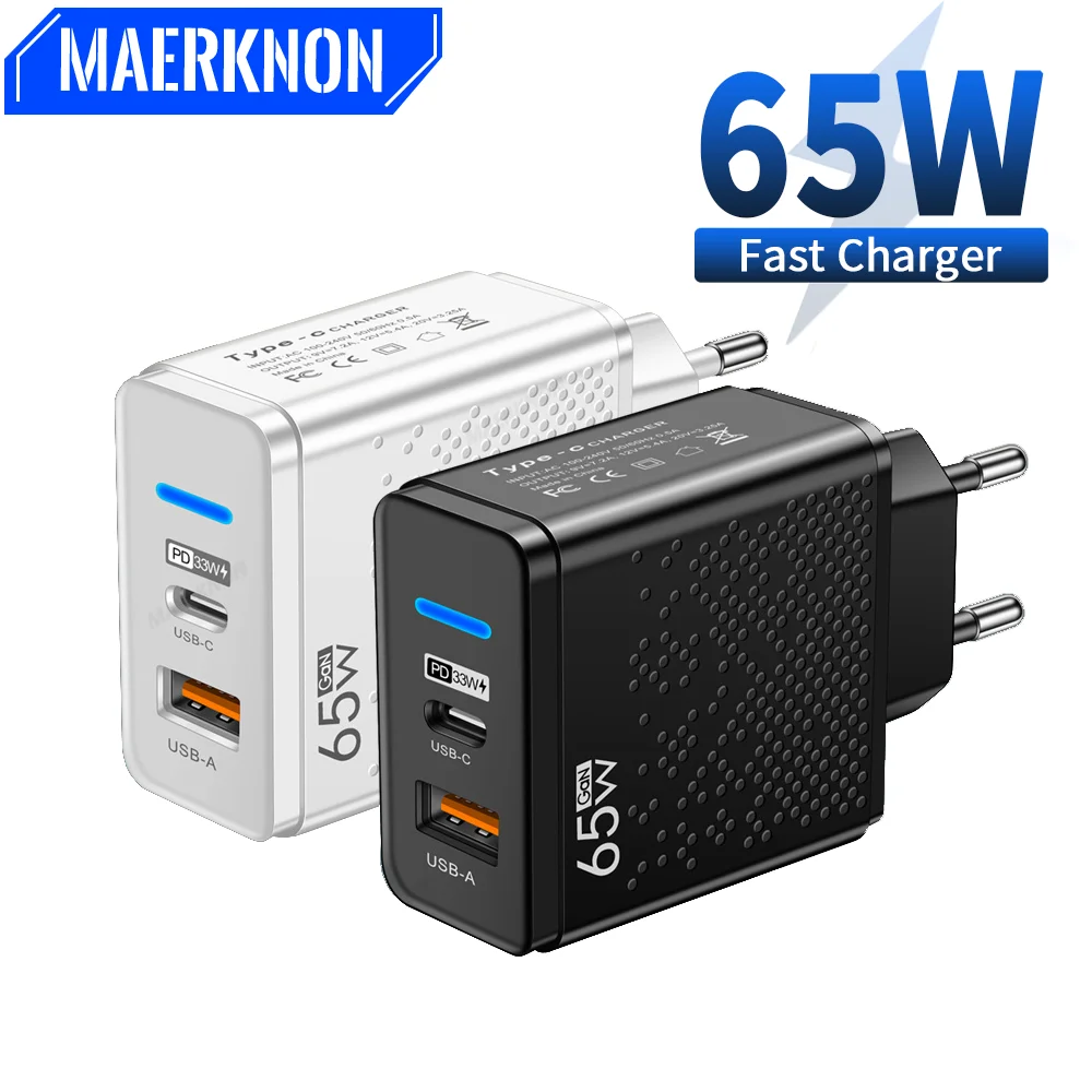 

65W GaN Charger USB Type C PD Fast Charging Mobile Phone Adapter For iPhone Samsung Xiaomi Quick Charge 3.0 KR Plug Wall Charger
