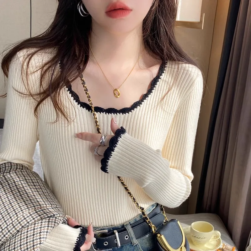 French sle Graceful Bottoming Shirt Women 2024 New Spring and Autumn Chic Beautiful Sweater Slim fit Knit Inner wear Top |