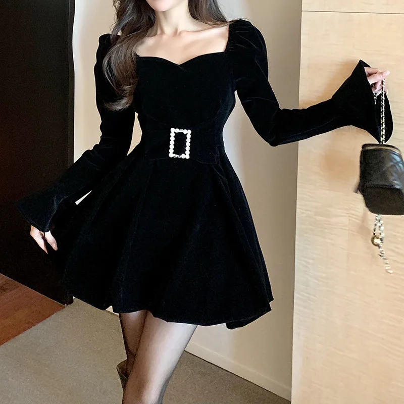 

Платье женское модное Новинка Весна 2023 однотонное Пышное Платье пикантная короткая юбка с поясом [с подкладкой] платья для женщин