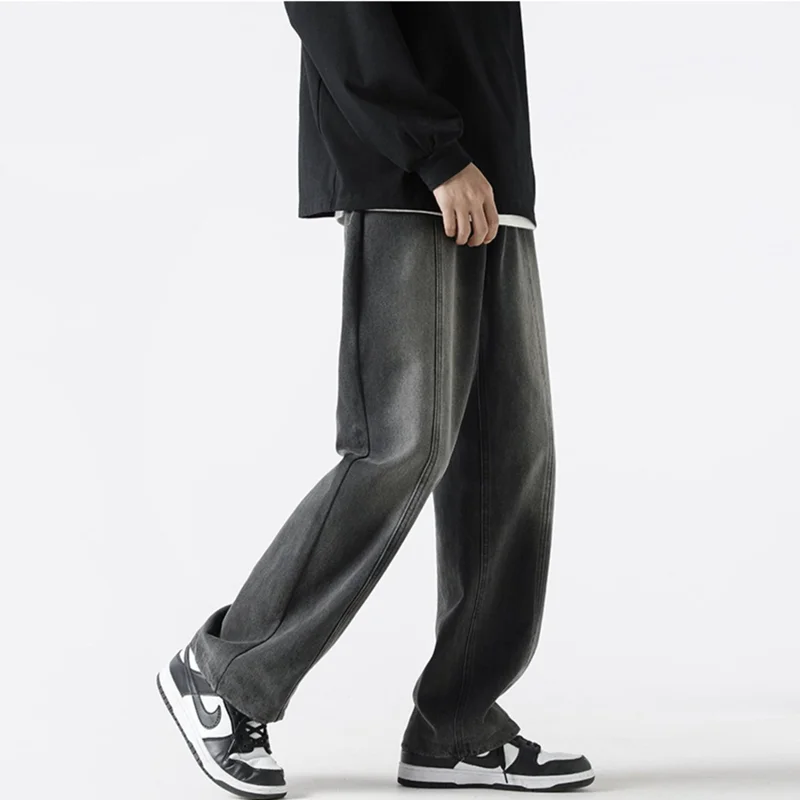 Streetwear Men New Vintage Recreational Blue Jeans Loose Temperament Versatile Straight Cylinder Wide Leg Trousers Autumn Female