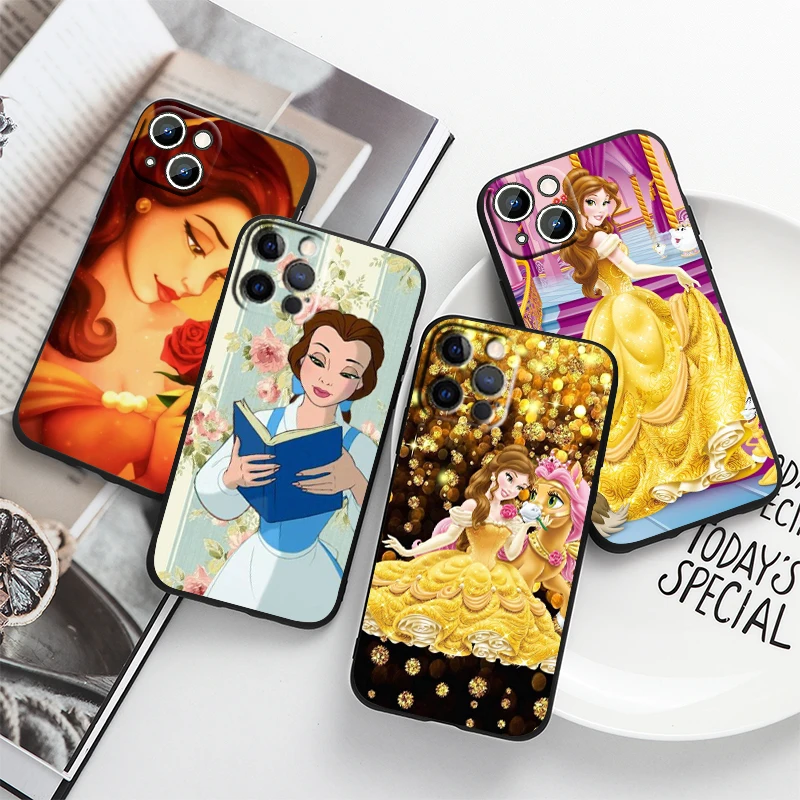 

Disney Belle Princess For Apple iPhone 14 13 12 11 Pro Max Mini XS Max X XR 6S 6 7 8 Plus 5S SE2020 Soft Black Phone Case Fundas