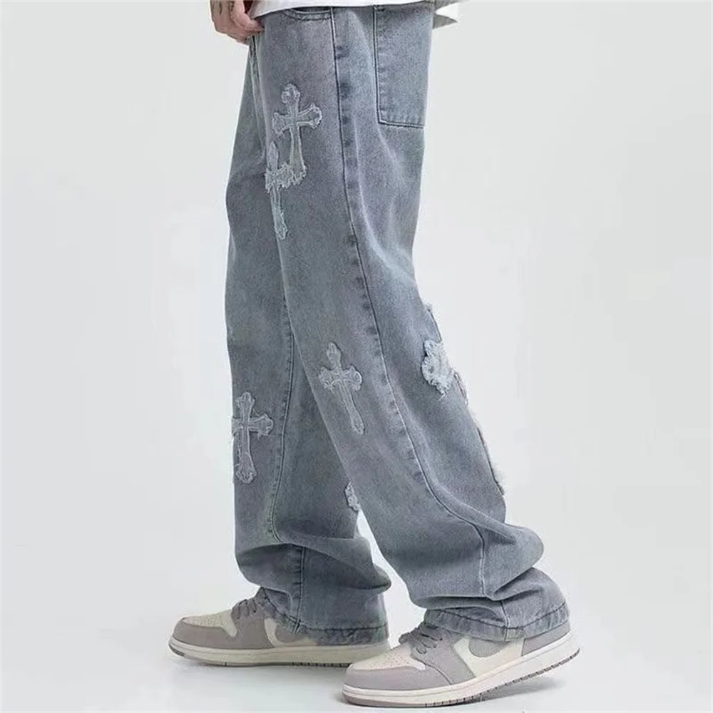 Men Streetwear Baggy Jeans Trousers Cross Hip Hop European Mens Loose Jeans Pants Women Oversized Boyfriend Jeans Denim Jeans