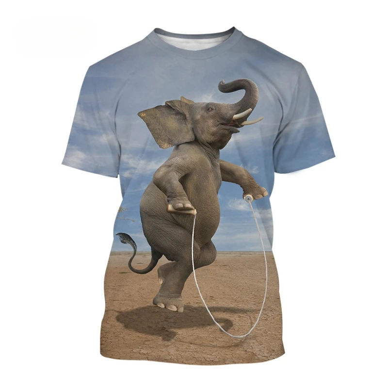 

Men's Casual Round Neck T-shirt Animal Elephant Fun Short-sleeved New Summer Elephant 3D Printing Round Neck Unisex T-shirt