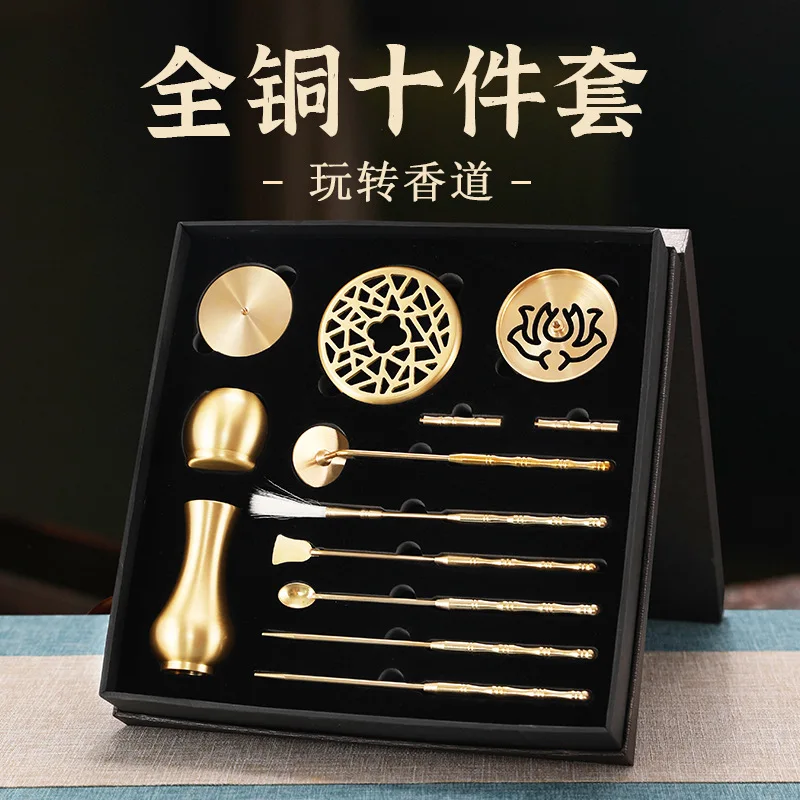 

Pure Copper Incense Burner Kit Tool Incense Road Starter Incense Seal Indoor Incense Ash Pressing Mold Incense Burner Supplies