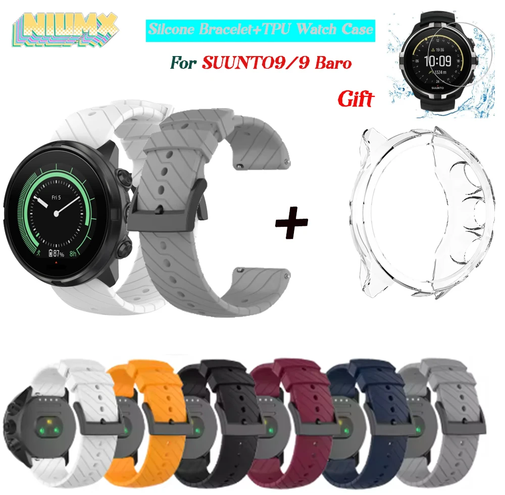 Фото Мягкий силиконовый ремешок для часов + чехол для SUUNTO9/9 Baro, сменный ремешок, спортивный браслет, ремешок для умных часов, подарок-фильм №1